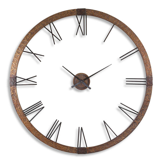 Hammered Copper Sheeting With A Light Gray Wash And Aged Black Details. Center Hands Movement Is Separate From The Outer Frame. Quartz Movement Ensures Accurate Timekeeping. Requires One "C" Battery.