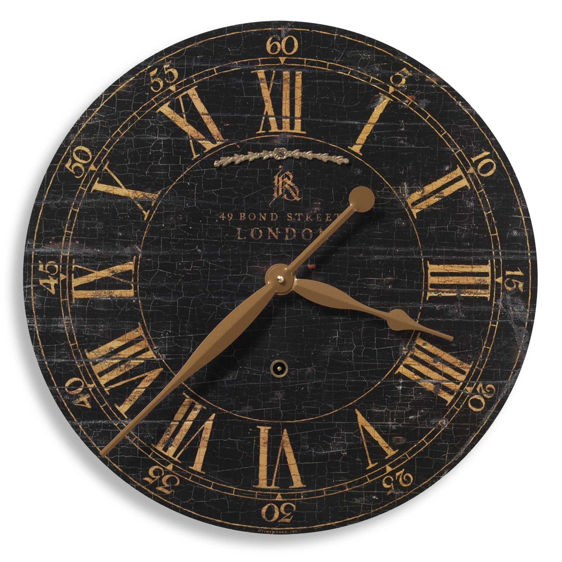 Laminated Clock Face With A Weathered Crackled Look. Quartz Movement Ensures Accurate Timekeeping. Requires One "AA" Battery.
