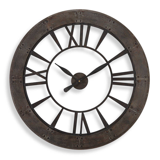 Dark Rustic Bronze Accented With A Rust Gray Frame. Quartz Movement Ensures Accurate Timekeeping. Requires One "AA" Battery.