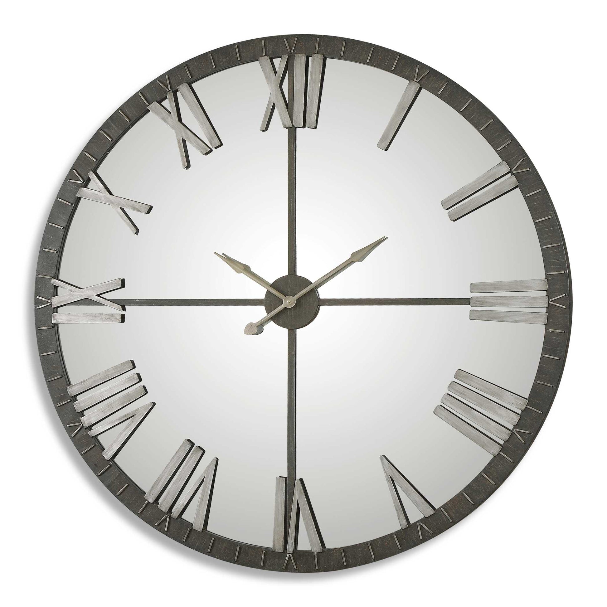 Distressed Rustic Bronze With Silver Highlights And Mirrored Face.  Quartz Movement Ensures Accurate Timekeeping. Requires One C Battery.