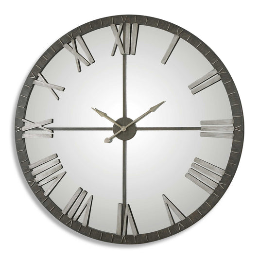 Distressed Rustic Bronze With Silver Highlights And Mirrored Face.  Quartz Movement Ensures Accurate Timekeeping. Requires One C Battery.