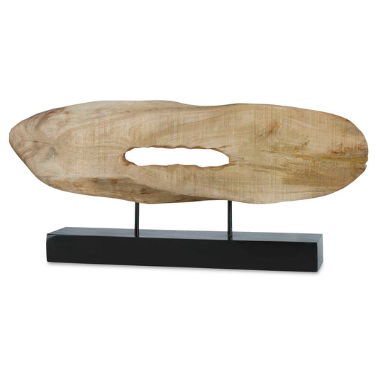 Natural Mango Wood Log Displayed On A Matte Black Base. Each Piece Is Handcrafted Making It Unique. Sizes Will Vary. Cracks And Variations In The Grain Are Normal.