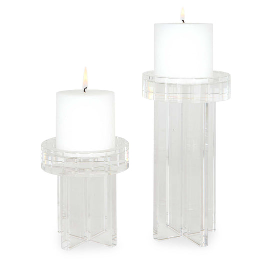 This Elegant Set Of Candleholders Is Created From Solid Pieces Of Crystal With Delicate Carved Details. Two 3" X 3" White Candles Are Included. Sizes: S-4x5x4, L-4x9x4