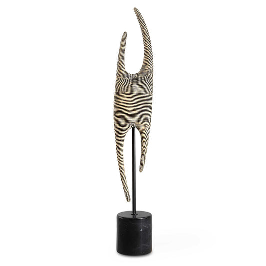 Inspired By A Mermaid's Purse, This Sculpture Features A Very Unique Look And Ribbed Pattern Finished In Black And White With Black Iron Stand And Marble Base.