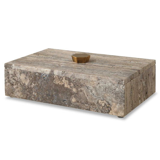 Need An Elegant Hide Away To Stash Small Items? This Gray Unfilled Travertine Box With Bronze Handle And Lift-off Lid Is The Perfect Spot. Because It Is A Natural Stone, Each Piece Of Travertine Is Unique.
