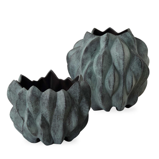 Set Of Two Ceramic Bubble Vases, Exquisitely Crafted In Bronze Ceramic Adorned With A Captivating Verdigris Glaze. Elevate Any Space With Their Unique Charm, Perfect For Showcasing Your Favorite Blooms Or Standing Alone As Artful Accents. Sizes: S- 10x8x10, L- 10x10x10