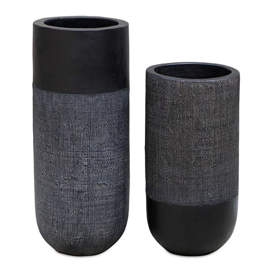 These Black Terracotta Vases, Adorned With Woven Fabric Accents, Blend Earthy Craftsmanship With A Modern Twist. The Matte Black Finish Contrasts Beautifully With The Textured Fabric, Creating A Striking, Artisanal Piece. Perfect For Adding A Touch Of Rustic Elegance And Contemporary Style To Any Space. Sizes: S-6x12x6, L-6x15x6