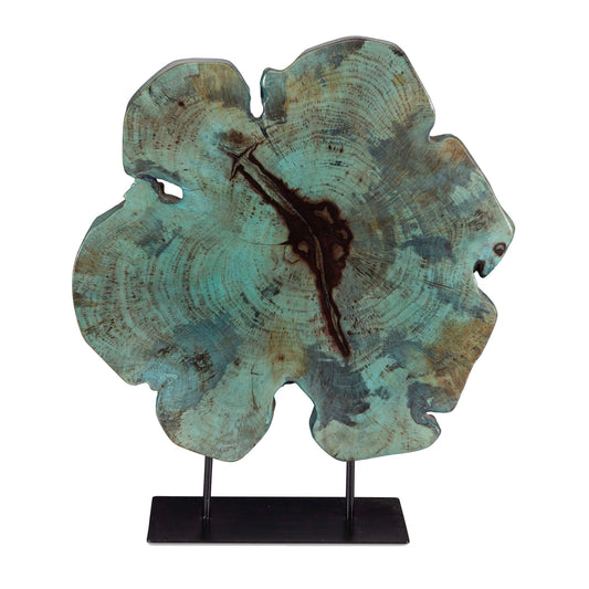 This Striking Sculpture, Crafted From 100% Natural Tamarind Wood, Showcases A Captivating Blue-green Finish That Beautifully Enhances Its Organic Texture. Set On A Sleek Black Base, It Creates A Stunning Contrast That Elevates Any Decor. Perfect As A Centerpiece Or Accent Piece, This Unique Artwork Brings A Touch Of Nature-inspired Elegance To Your Space. Because Each Is Individually Handcrafted, Natural Variation Will Occur From Piece To Piece.