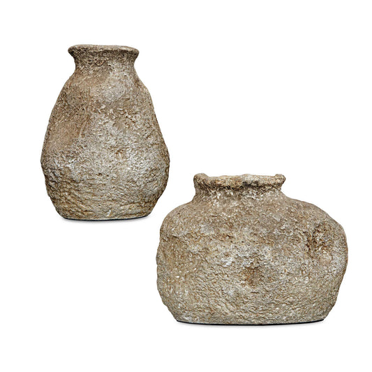 This Set Of Two Terracotta Vases Features A Beautifully Textured Aged Brown Finish, Reminiscent Of Ancient Artifacts Unearthed From Time. Each Vase Boasts Unique Imperfections And Earthy Tones That Evoke A Sense Of History And Authenticity. Perfect For Adding A Rustic Charm To Your Decor, These Vases Can Be Displayed Together Or Separately, Making Them Versatile Accents For Any Space. Safe For Outdoor Use, But Protection From Freezing Temperatures Is Recommended. Sizes: S-12x10x12, L-8x12x8
