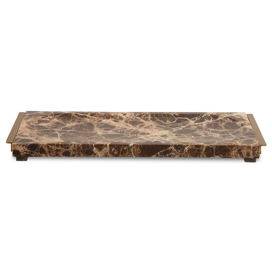 This Luxurious Tray Is Crafted From A Thick Marble Slab Featuring Rich Chocolates, Black Tones And Striking Cream Veins. Completed With Contemporary Brass Handles On Each End Making This Tray A Lesson In Sophistication That Is Not Only Functional, But Also A Statement Piece.
