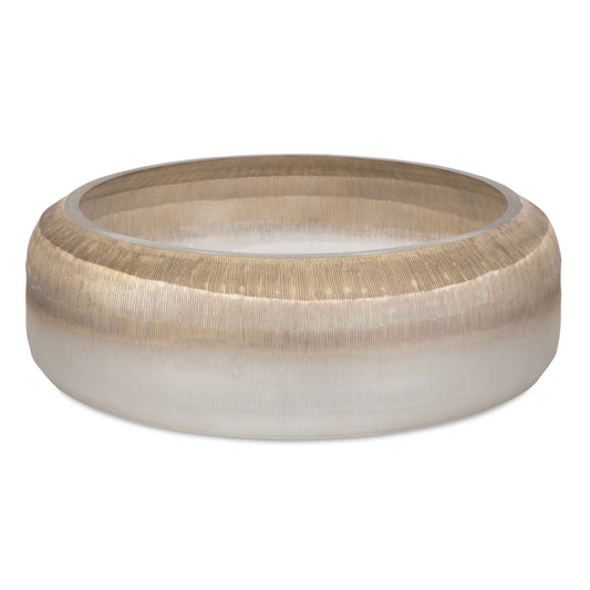 This Elegant Bowl Features A Soothing Gradient Finish With Delicate Textured Lines Creating A Soft And Organic Aesthetic. Its Modern Yet Timeless Design Makes It A Versatile Decor Piece, Perfect For Displaying Fruit Or Decorative Accents. The Neutral Tones Blend Seamlessly Into Any Interior Setting.