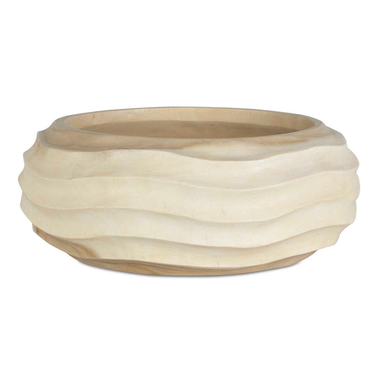 Handcrafted From Bleached Suar Wood, This Sculptural Bowl Features Fluid, Wave-like Carvings That Highlight The Wood's Natural Beauty. A Perfect Blend Of Organic Elegance And Modern Artistry, It Serves As A Striking Centerpiece Or Functional Statement Piece For Any Space.