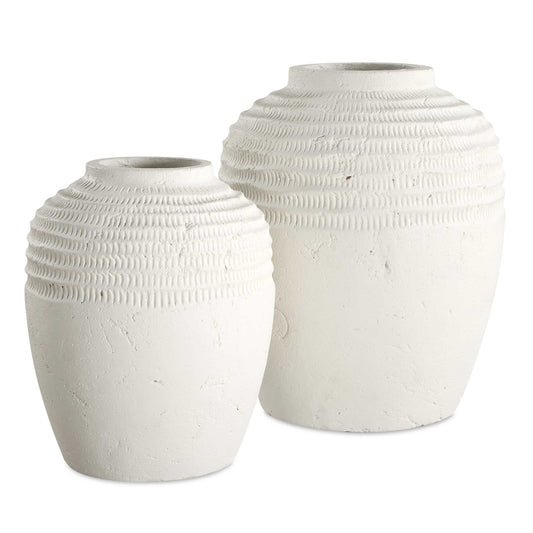 Elevate Your Decor With These Elegantly Textured Ceramic Vases, Featuring A Refined Chalk White Finish And Intricate Ridged Detailing. Their Artisanal Design Bring A Sophisticated, Modern Touch To Any Space. Perfect For Displaying Florals Or Standing Alone As A Statement Piece. Sizes: S-9x11x9, L-12x14x12