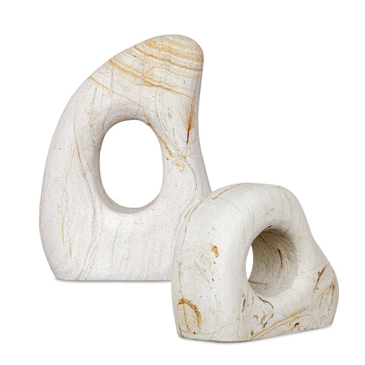 Each Piece Is Carved From Palimanan Stone, Showcasing Its Natural Grain And Organic Patterns. The Smooth, Flowing Forms Evoke A Sense Of Tranquility And Movement, Making Them Perfect For Modern Interiors, Garden Displays, Or Statement Decor. Safe For Outdoor Use. Sizes: S-10x7x4, L-9x12x4