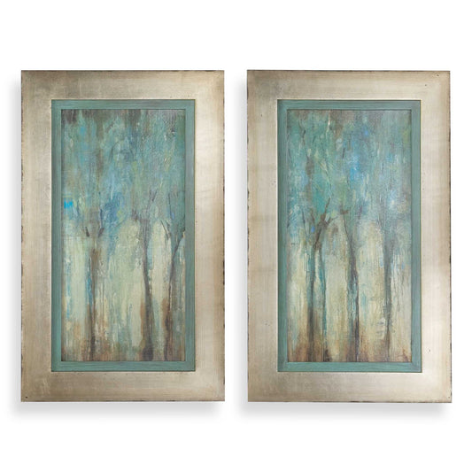 Silver Leaf Base With Heavy Champagne Wash, Edges Are Lightly Distressed And Accented With A Warm Sephia Color.  Inner Lip Of Frame Is Muted Aqua Blue Base With A Heavy Charcoal Glaze.