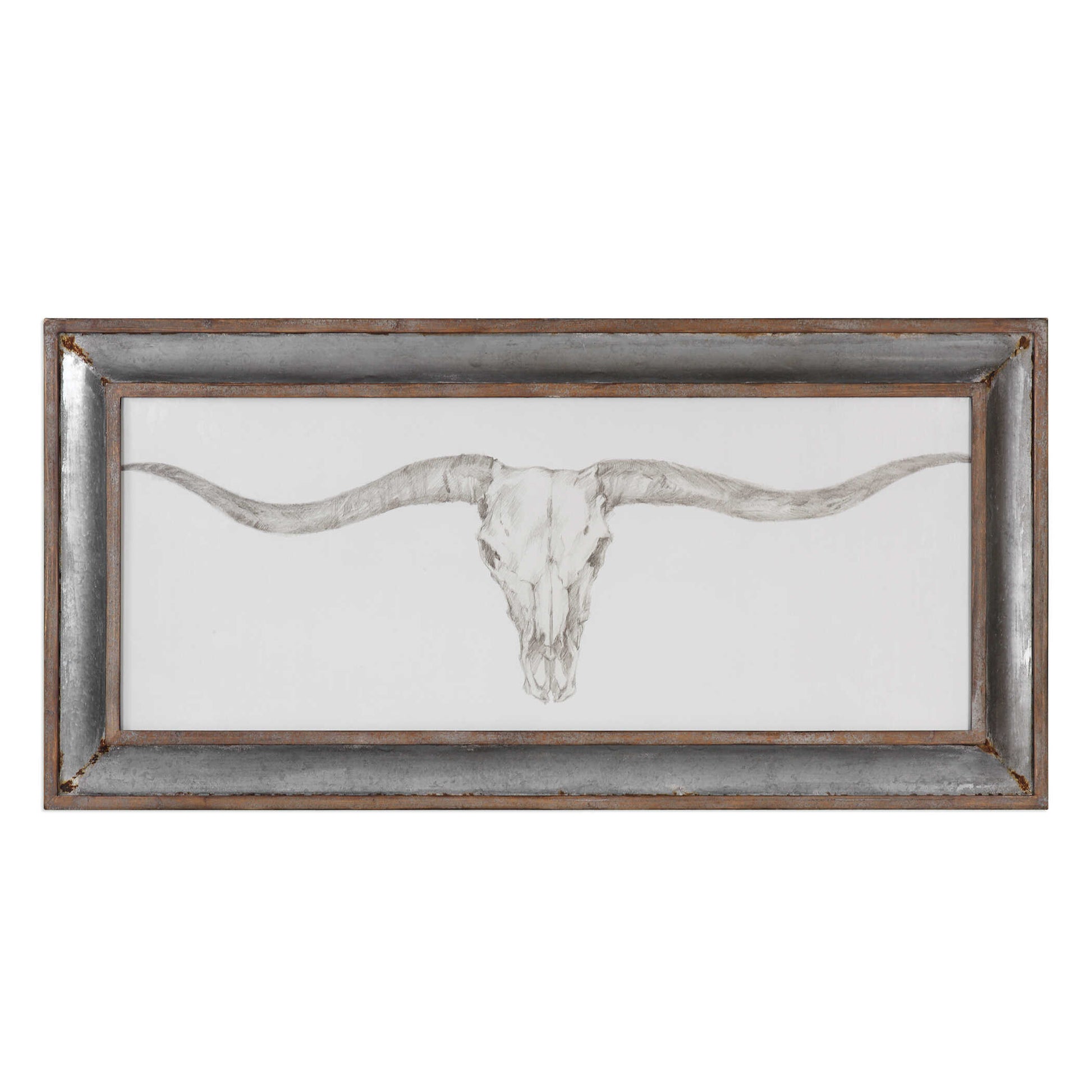Inner And Outer Lips Of Frame Are Of Distressed Barnwood.  Center Is Galvanized Tin With Rust Accents, Print Is Under Glass.
