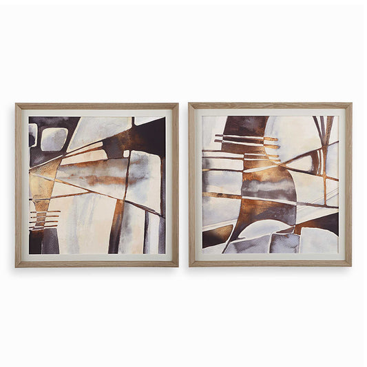 This Abstract Artwork Displays Organic Shapes Married In A Harmonious Blend Of Neutral Gray, Black, And Warm Chestnut Tones. Each Print Is Accented By A Casual Off-white Linen Liner With A Pine Wood Frame With A Light White Wash. May Be Hung Horizontal Or Vertical. Artwork By Elvira Errico.