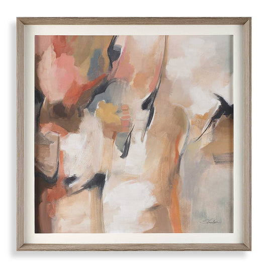 The Piece Is Surrounded By A Natural Pine Toned Frame With A White Linen Liner.