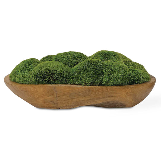 Beautifully Preserved Mounds Of Moss Placed In A Natural Teak Wood Bowl. Because Each Is Individually Handcrafted, Sizes May Vary. Cracks And Variations In The Grain Are Natural To This Type Of Wood.