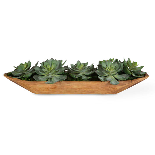 Life-like Echeveria Succulents Are Artfully Arranged Atop A Bed Of Naturally Preserved Moss In A Natural Teak Wood Bowl. Because Each Is Individually Handcrafted, Sizes May Vary. Cracks And Variations In The Grain Are Natural To This Type Of Wood.