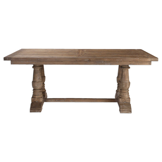 Beautifully Pieced, Solid Wood Table Is Made From 100% Reclaimed Lumber, Sanded And Minimally Finished With A Stony Gray Wash To Highlight The Natural Grain And Distressing. Solid Wood Will Continue To Move With Temperature And Humidity Changes, Which Can Result In Small Cracks And Uneven Surfaces, Adding To Its Authenticity And Character.