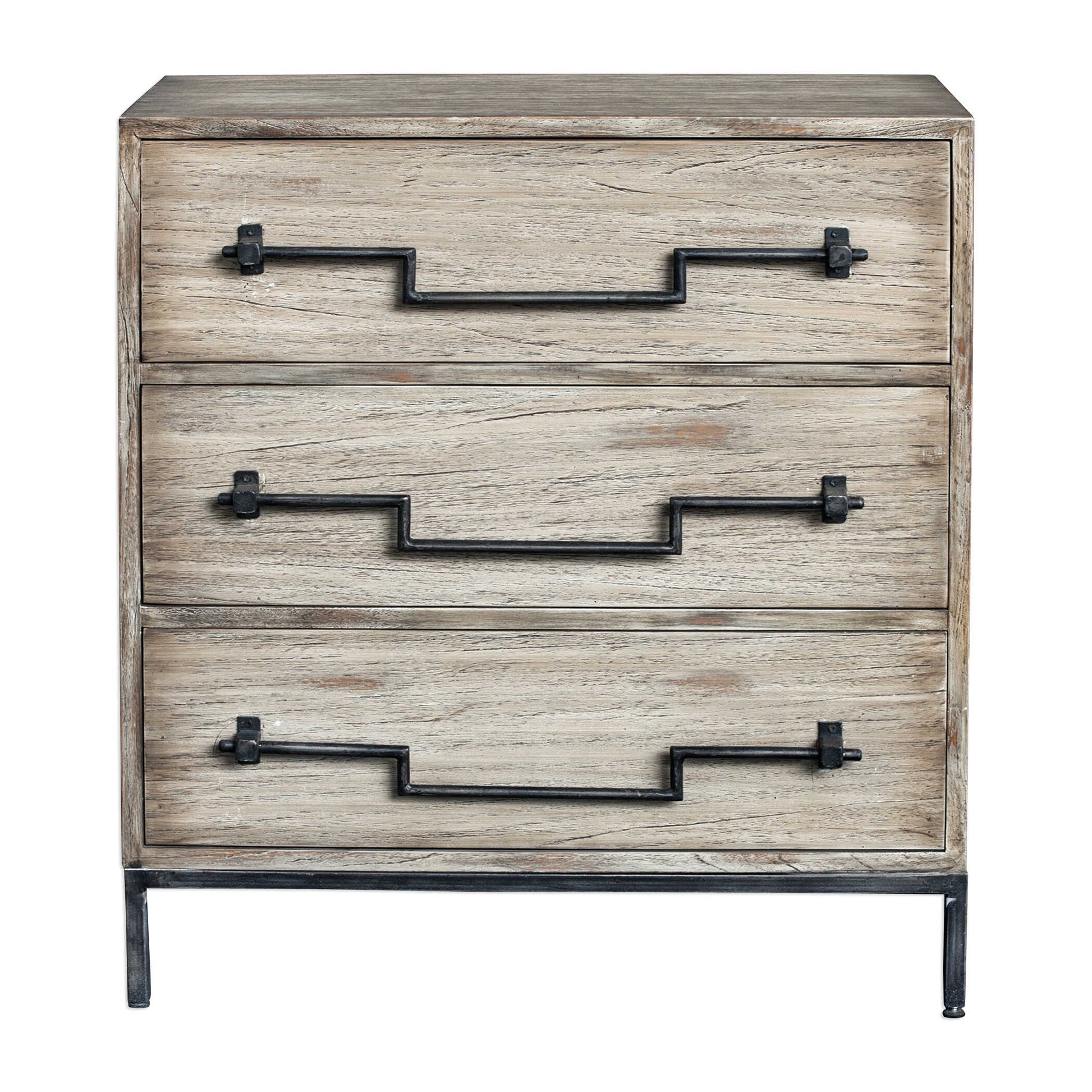 Constructed From Plantation-grown Mango Wood In An Aged Ivory Finish With Ember Highlights, Featuring Old Iron Drop Swing Bar Pulls, On An Industrial Iron Base.