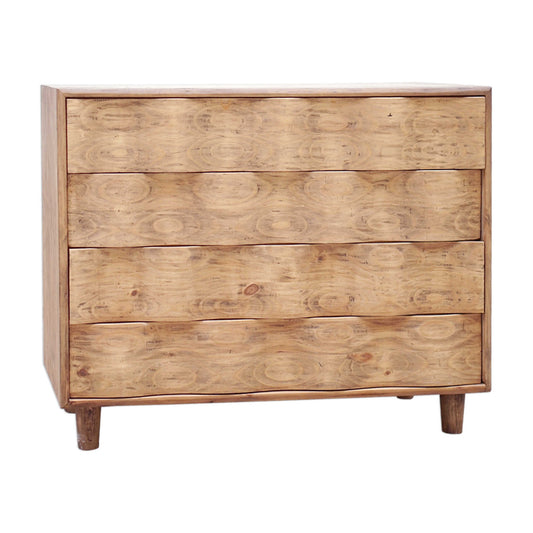 Mid-century Modern Inspired With An Updated Appeal, Layered In A Striking Pine Veneer Finished In A Natural Light Oak Rustic Stain. Each Rippled Drawer Face  Features A Canted Hand Grab For Ease Of Use.