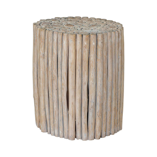 Artfully Constructed From Natural Teak Wood Pieces, This End Table Features A Bleached Driftwood Finish That Enhances The Natural Wood Grain.