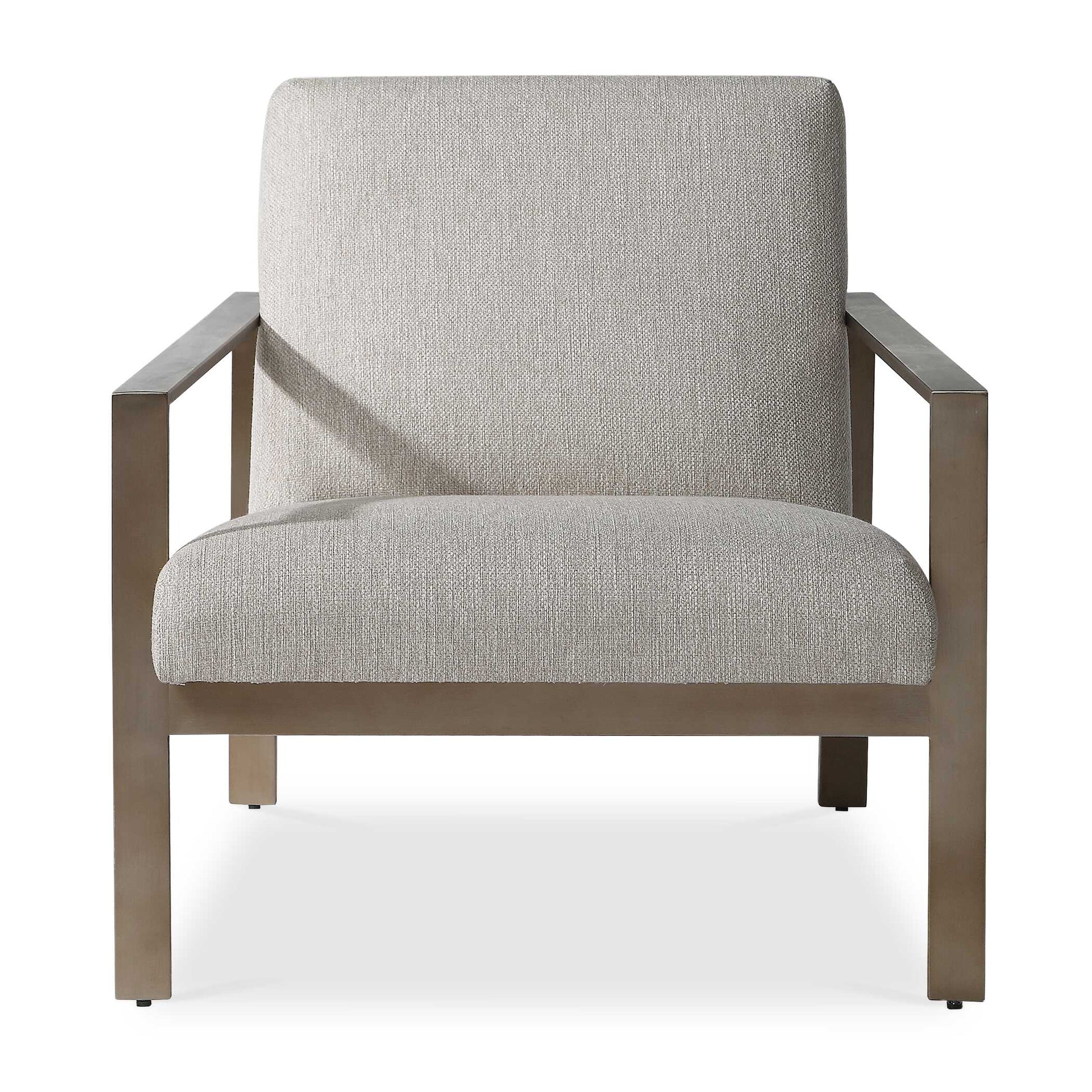 With Clean Contemporary Lines, This Open Frame Design Features A Stainless Steel Construction Finished In Antique Brushed Brass With Comfortable Box Seat Cushions Tailored In A Warm Oatmeal Woven Fabric That Is Treated To Prevent Soiling And Stains.