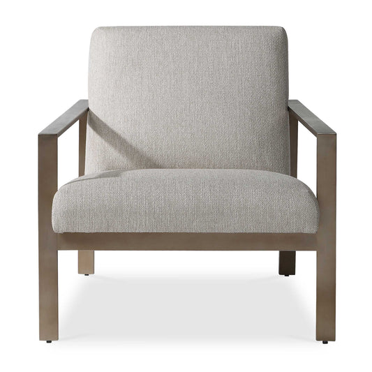 With Clean Contemporary Lines, This Open Frame Design Features A Stainless Steel Construction Finished In Antique Brushed Brass With Comfortable Box Seat Cushions Tailored In A Warm Oatmeal Woven Fabric That Is Treated To Prevent Soiling And Stains.