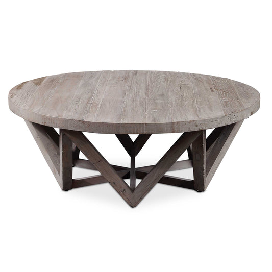 Constructed From Reclaimed Elm Wood, This Coffee Table Features Natural Wood Grain And Rustic Texture With A Geometric, Triangle Base. Solid Wood Will Continue To Move With Temperature And Humidity Changes, Which Can Result In Small Cracks And Uneven Surfaces, Adding To Its Authenticity And Character.