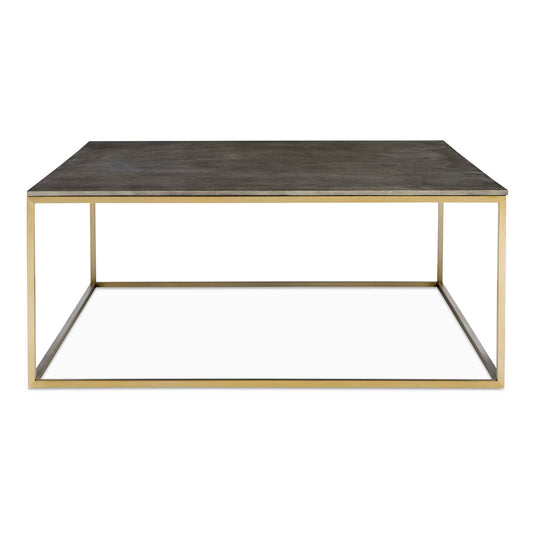 Inspired By Modern Styling, This Coffee Table Features A Beveled Faux Shagreen Wrapped Top In Charcoal Gray Paired With A Sleek Stainless Steel Base Finished In Brushed Brass.