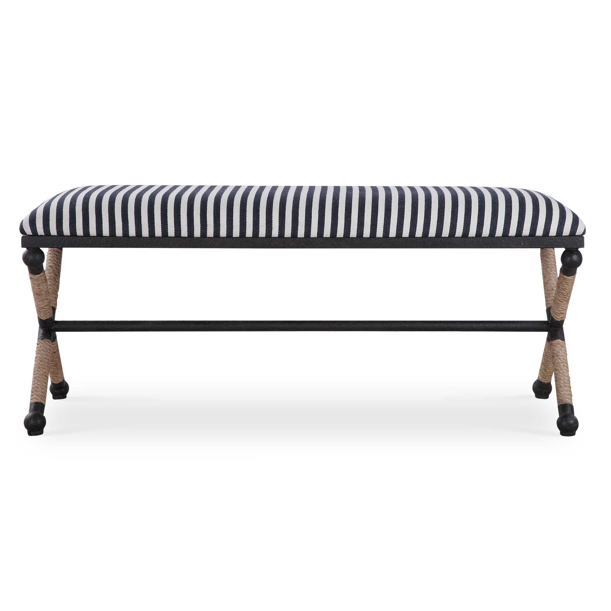 Rustic Iron Is Accented By A Cushioned Top, A Sturdy Sailor-striped Cotton In Crisp Navy And Cream.