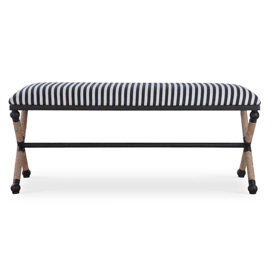 Rustic Iron Is Accented By A Cushioned Top, A Sturdy Sailor-striped Cotton In Crisp Navy And Cream.
