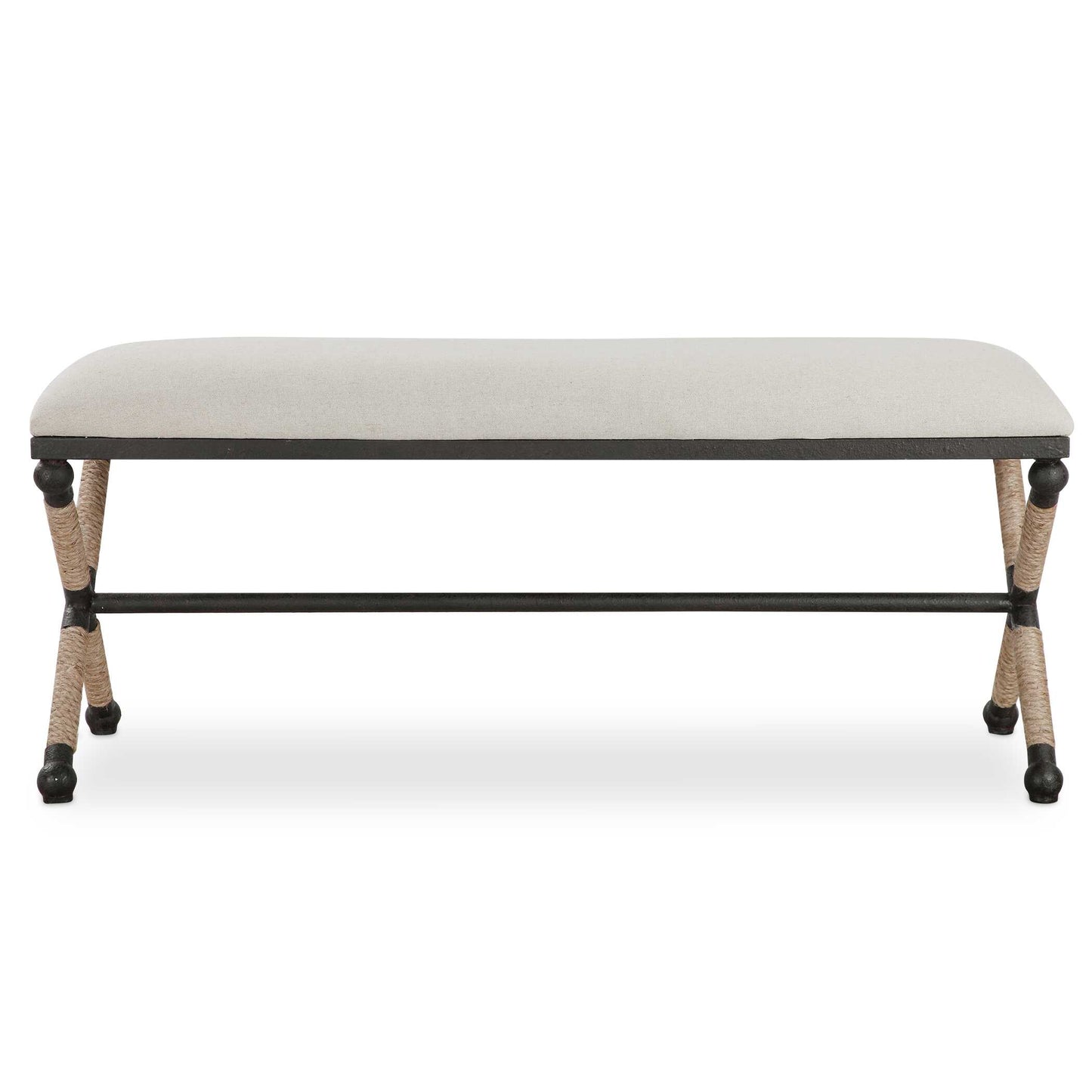Rustic Iron Frame With A Nautical Touch, Wrapped In Natural Fiber Rope Accents. Cushioned Top Is A Sturdy, Cotton In A Neutral Oatmeal.