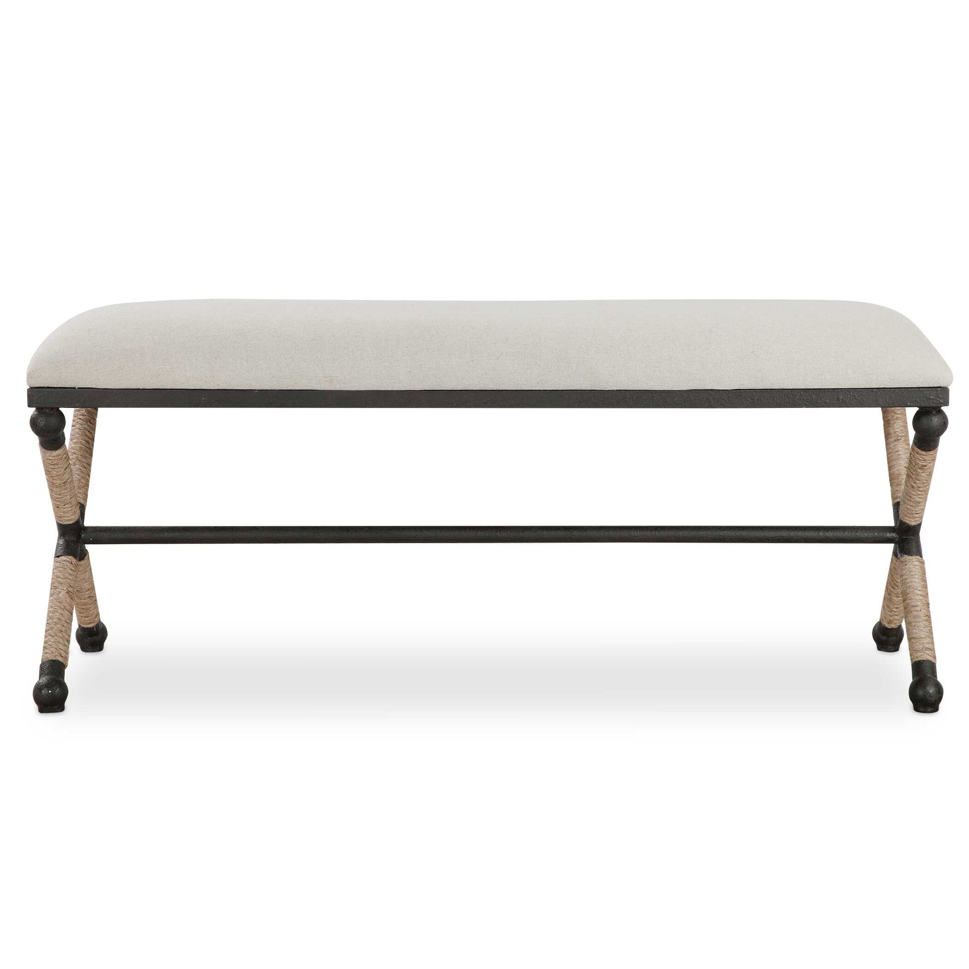 Rustic Iron Frame With A Nautical Touch, Wrapped In Natural Fiber Rope Accents. Cushioned Top Is A Sturdy, Cotton In A Neutral Oatmeal.