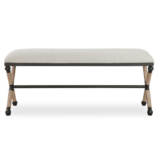 Rustic Iron Frame With A Nautical Touch, Wrapped In Natural Fiber Rope Accents. Cushioned Top Is A Sturdy, Cotton In A Neutral Oatmeal.