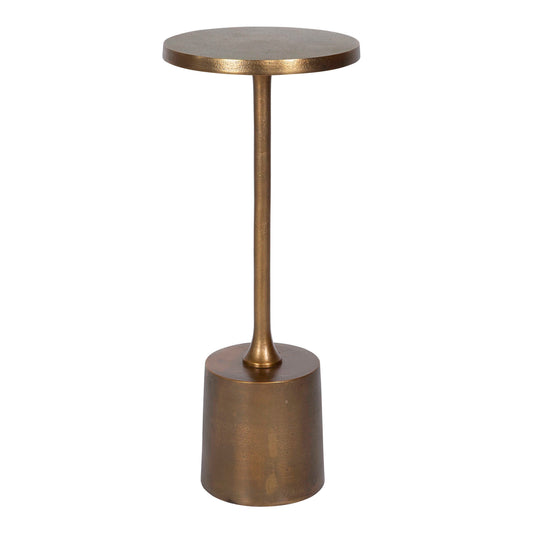Minimalist In Style With A Chunky Base, This Solid Aluminum Drink Table Features A Textured Finish In Antique Gold. Suitable For Outdoor Use.
