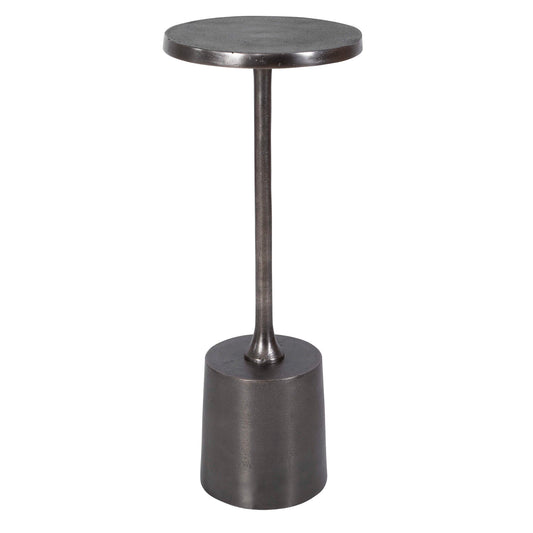 Minimalist In Style With A Chunky Base, This Solid Aluminum Drink Table Features A Textured Finish In Antique Nickel. Suitable For Outdoor Use.