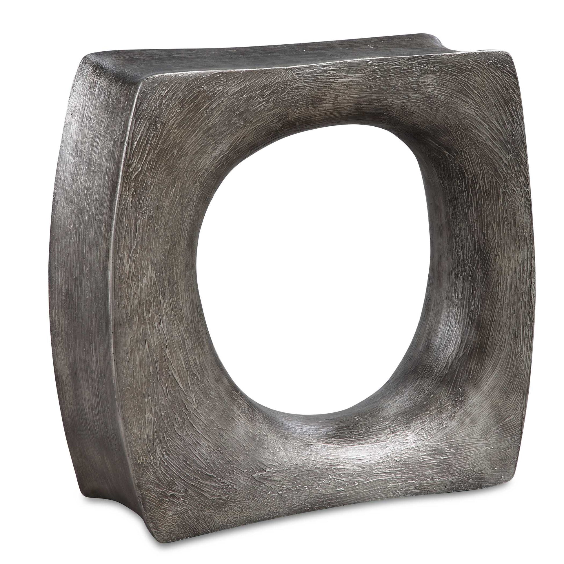 Mixing Art With Function, This Unique Accent Table Fits Perfectly Beside A Chair Offering A Resting Place For A Drink Or Book. Finished In A Heavily Textured Antique Silver.