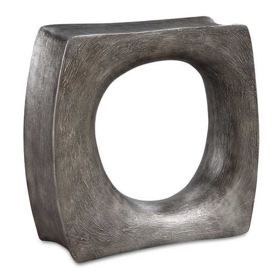 Mixing Art With Function, This Unique Accent Table Fits Perfectly Beside A Chair Offering A Resting Place For A Drink Or Book. Finished In A Heavily Textured Antique Silver.