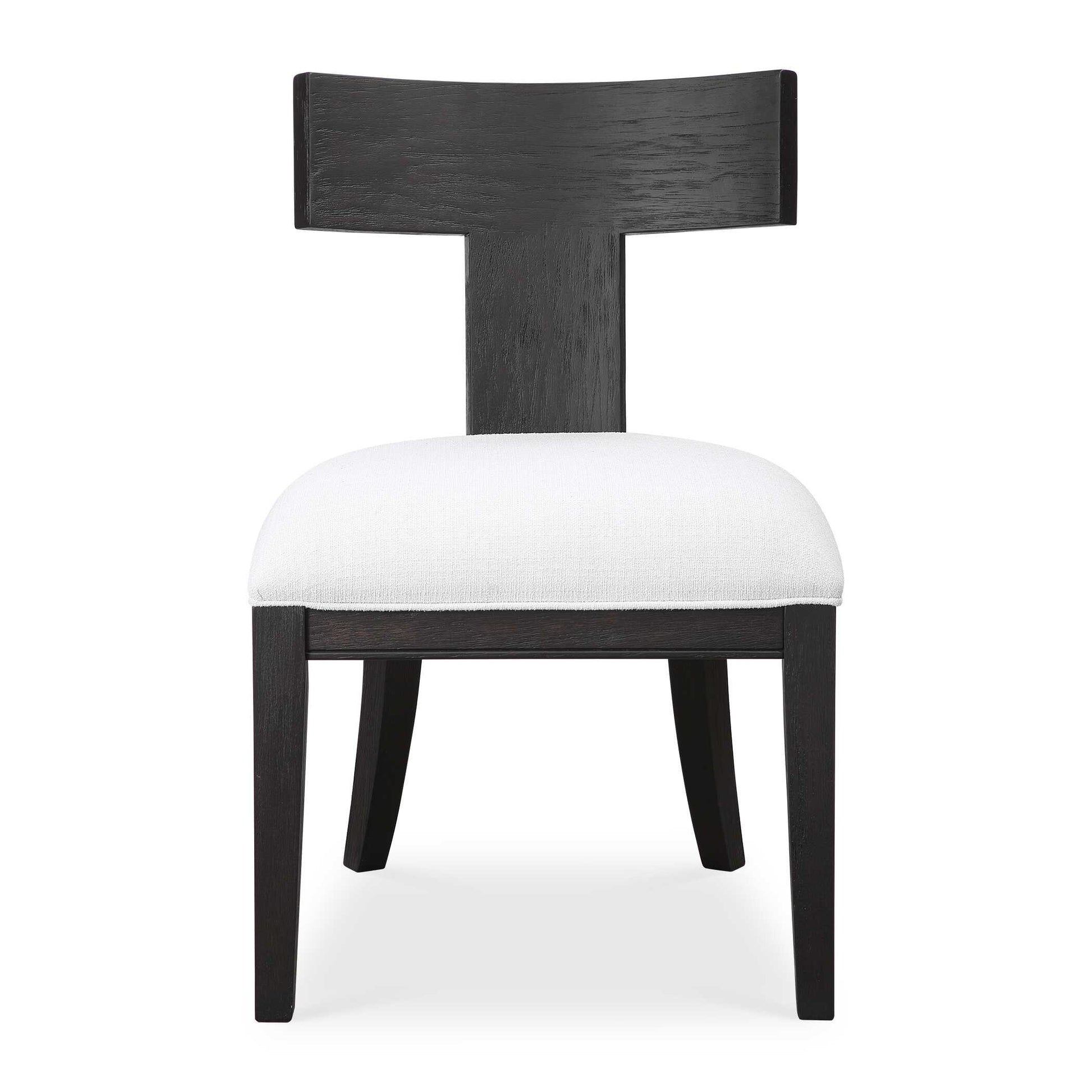 This Modern Take On A Klismos Chair Features A Curved Wood Frame That Has Been Wire Brushed And Rubbed In A Charcoal Black Stain, Paired With A Stone White Slubbed Performance Fabric Cushion.