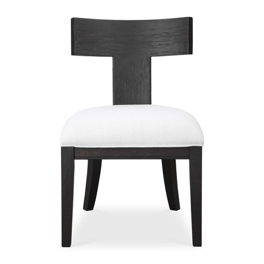 This Modern Take On A Klismos Chair Features A Curved Wood Frame That Has Been Wire Brushed And Rubbed In A Charcoal Black Stain, Paired With A Stone White Slubbed Performance Fabric Cushion.