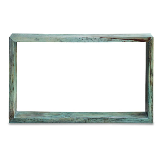 This Fun Statement Console Table Features Naturally Spalted Tamarind Wood, Finished In A Soft Caribbean Blue-green. Cracks And Variations In The Grain Are Natural To This Type Of Wood.