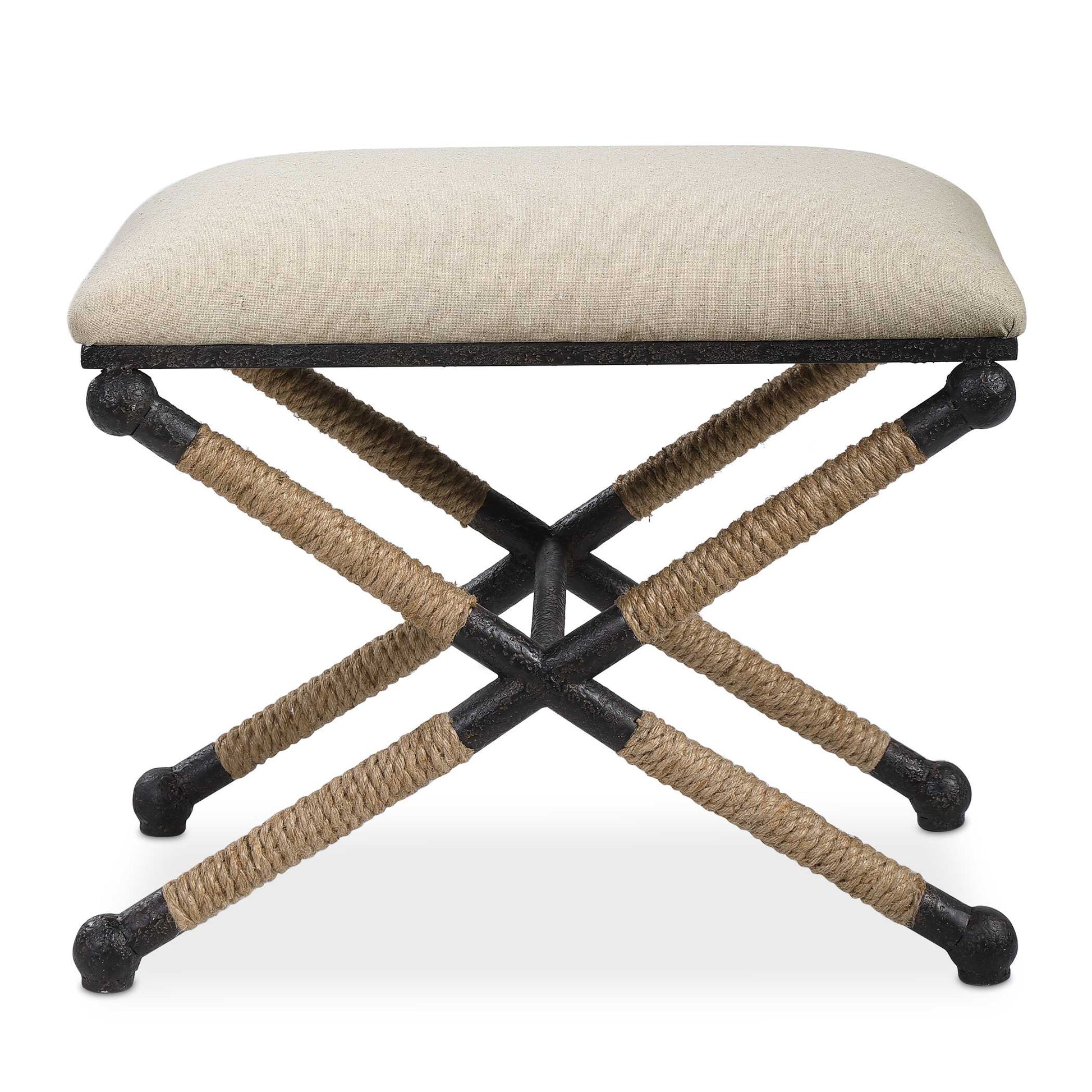 Rustic Iron Frame With A Nautical Touch, Wrapped In Natural Fiber Rope Accents. Cushioned Top Is A Sturdy, Cotton In A Neutral Oatmeal.