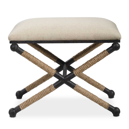 Rustic Iron Frame With A Nautical Touch, Wrapped In Natural Fiber Rope Accents. Cushioned Top Is A Sturdy, Cotton In A Neutral Oatmeal.