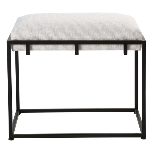 A Classic And Sophisticated Color Combination, This Bench Features A Sleek Matte Black Iron Frame And Is Paired With A Plush Upholstered Seat In A Crisp White Waffle Textured Polyester.