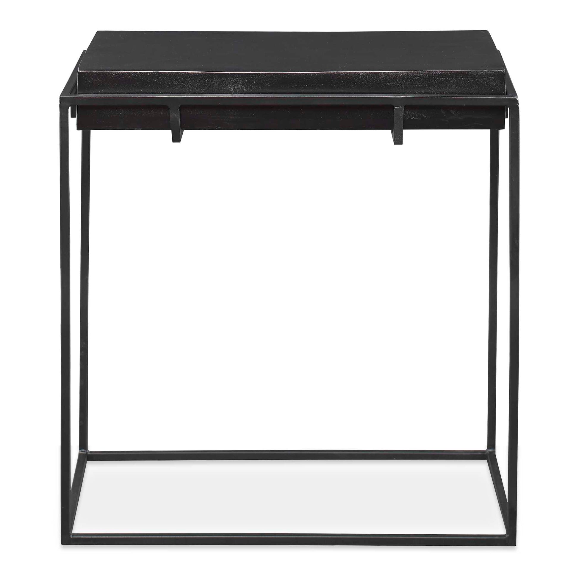 With Modern Minimalist Styling, This Side Table Features A Thick Cast Aluminum Top With Natural Texturing Finished In A Plated Antique Black, Resting In A Coordinating Aged Black Iron Base.