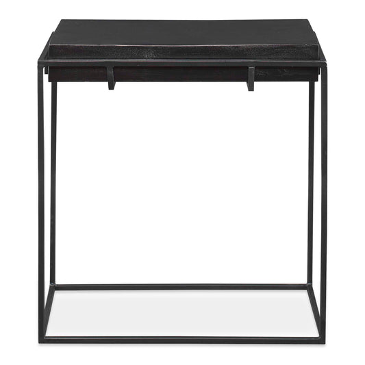 With Modern Minimalist Styling, This Side Table Features A Thick Cast Aluminum Top With Natural Texturing Finished In A Plated Antique Black, Resting In A Coordinating Aged Black Iron Base.