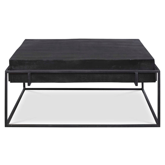 With Modern Minimalist Styling, This Coffee Table Features A Thick Cast Aluminum Top With Natural Texturing Finished In A Plated Antique Black, Resting In A Coordinating Aged Black Iron Base.